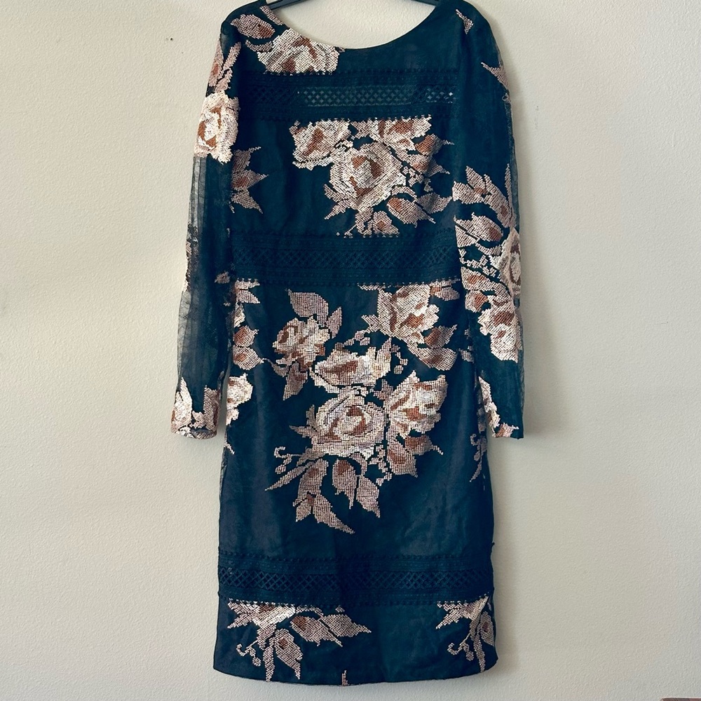 Belle Badgley Mischka Black Floral Lined Midi Dress Size 8